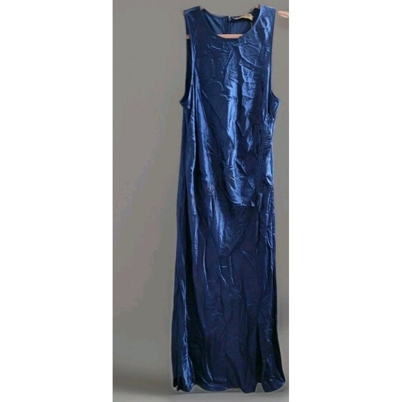 Go by GoSilk “Go Pull Me In” 100% Silk Maxi Dress Cornflower Blue Size Large NWT - Picture 1 of 12